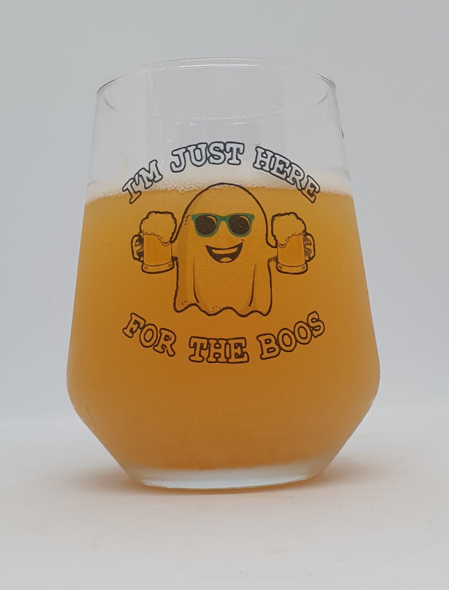 "Halloween Ghostly Beer Specter Glass: 'I'm Just Here for the Boos'"