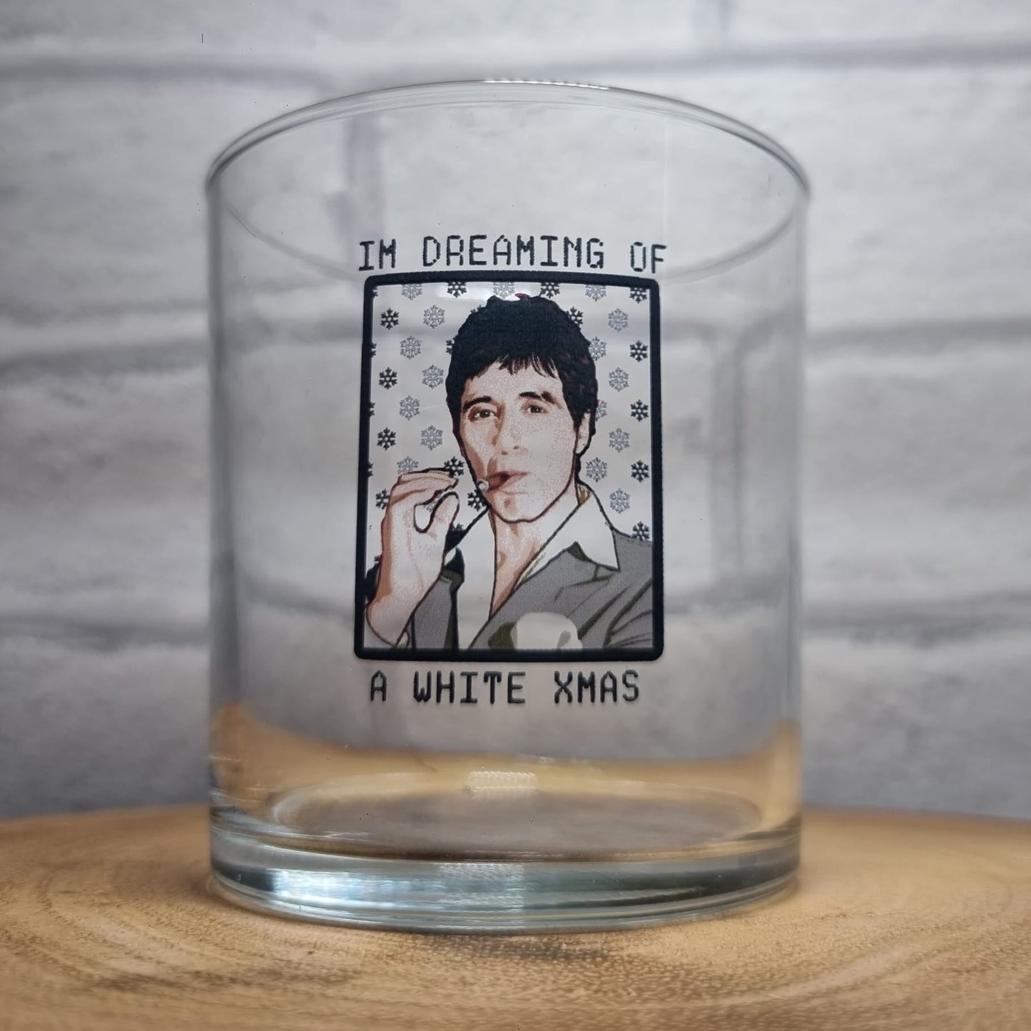 Scarface Christmas beer glass — lifestyle product shot