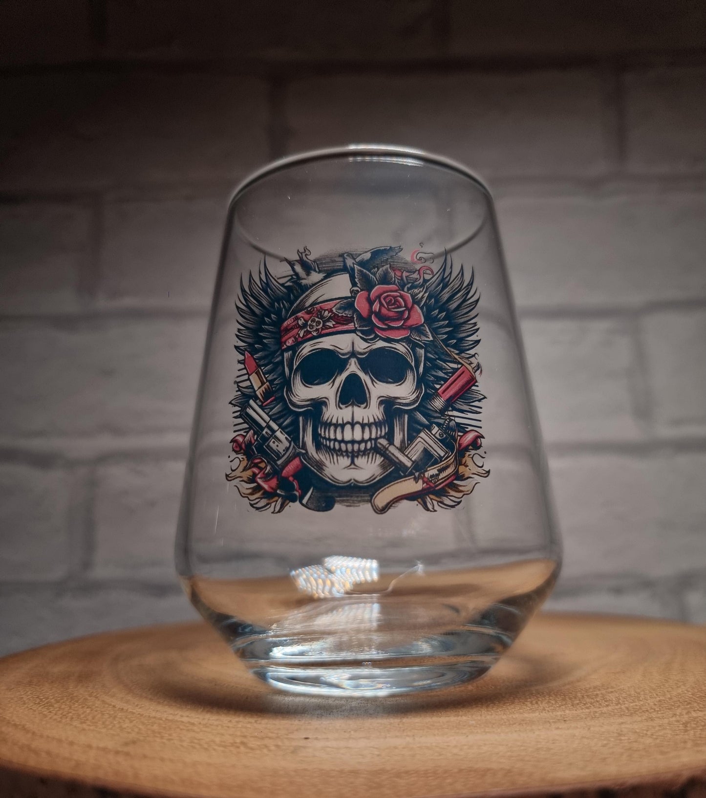 Edgy Elegance: Custom / Personalised Allegra Beer Glass with Trendy Skull Design