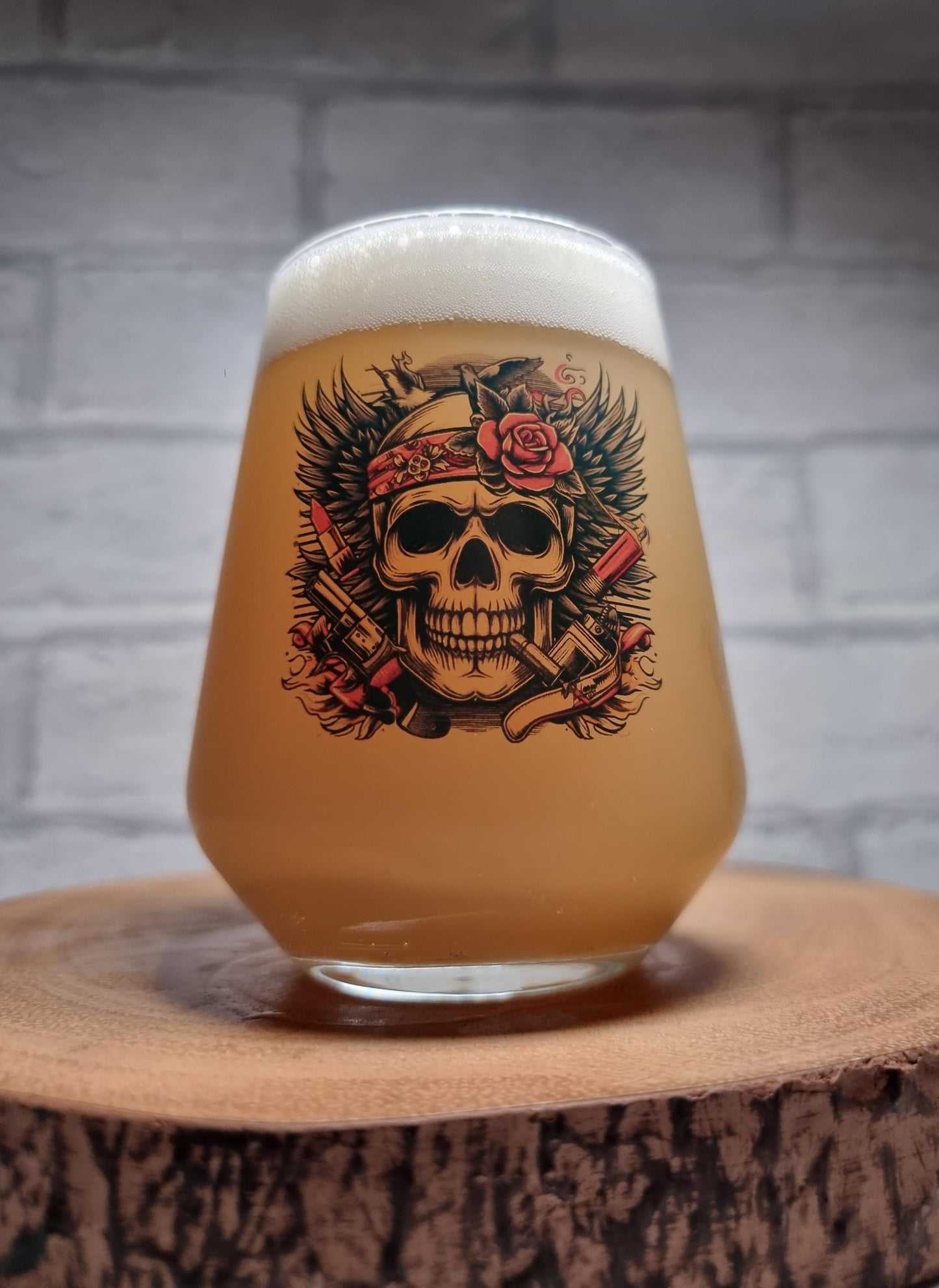 Edgy Elegance: Custom / Personalised Allegra Beer Glass with Trendy Skull Design