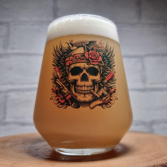 Custom / Personalised Allegra Beer Glass with Trendy Skull Design FirstGlassDesigns