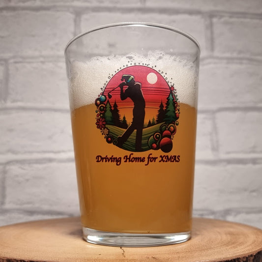 Fairway to Festivity: 'Driving Home for Xmas' Golfing Beer Glass FirstGlassDesigns
