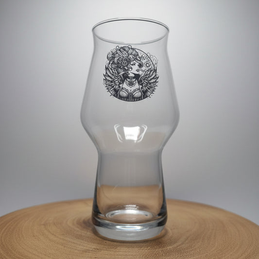 Perfect Steampunk Gift: Craftmaster Pint Glass with Enigmatic Maiden Print