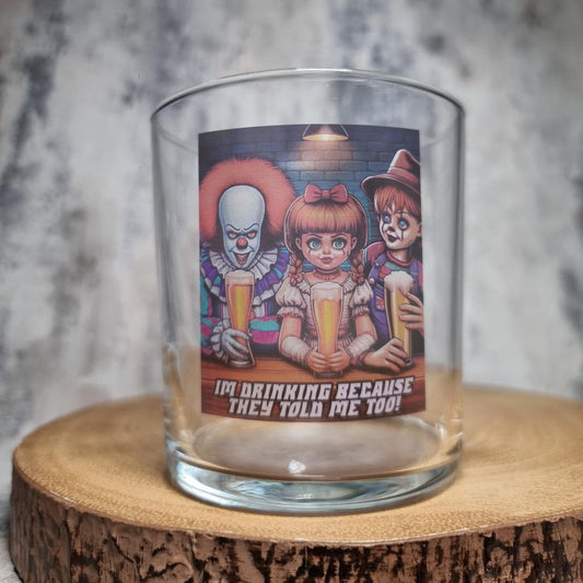 Halloween Party Horror Beer Glass – Custom Printed with Chucky, Pennywise, and Annabelle FirstGlassDesigns