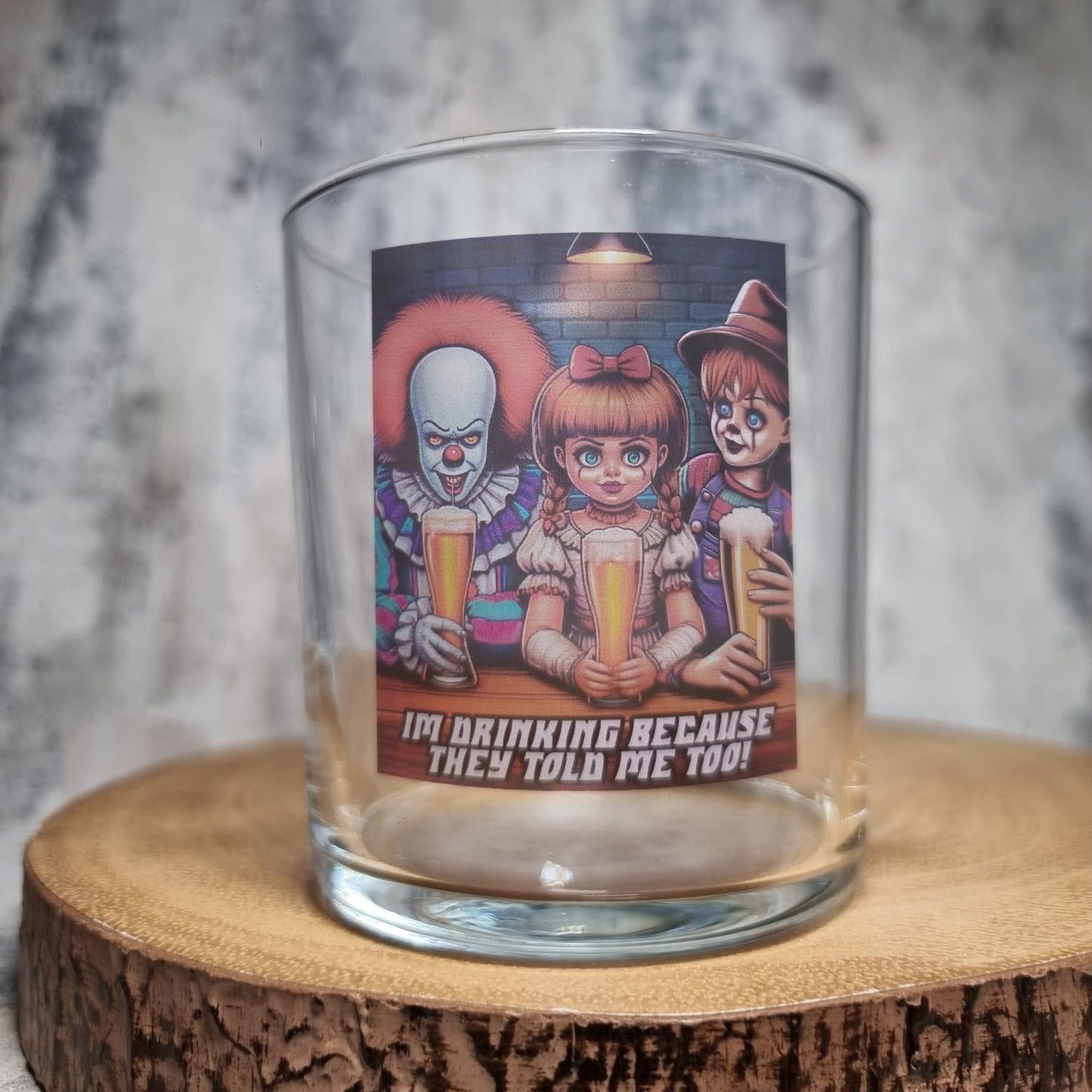 Halloween Party Horror Beer Glass – Custom Printed with Chucky, Pennywise, and Annabelle