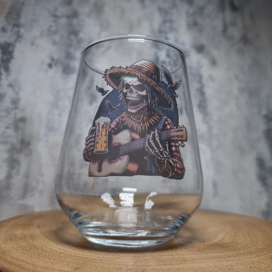 Halloween Horror Beer Glass – Skeleton Scarecrow Playing Guitar Custom Design FirstGlassDesigns