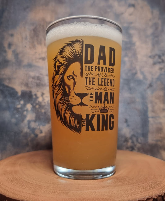 Beer Glass for Dad- King of Beers: Conical Glass - Dad: The Provider, The Legend, The Man