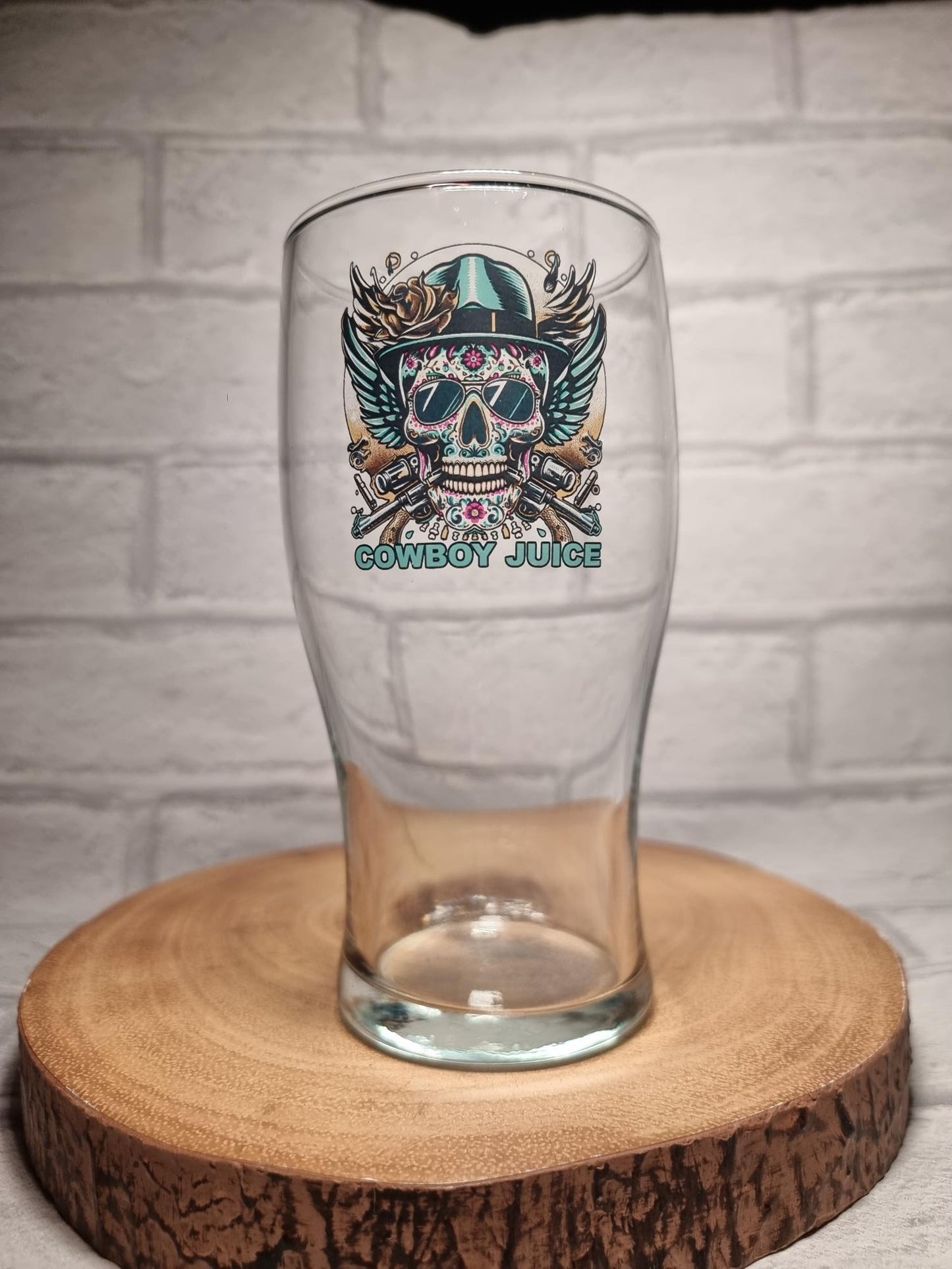 Rustler's Respite: Skull Cowboy Personalised 1 Pint Conical Beer Glass