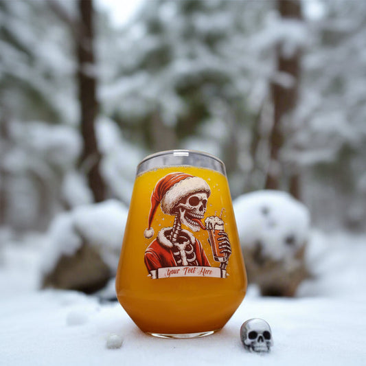 Personalised Skull Santa Beer Glass – Custom Christmas Gift for Beer Lovers First Glass Designs