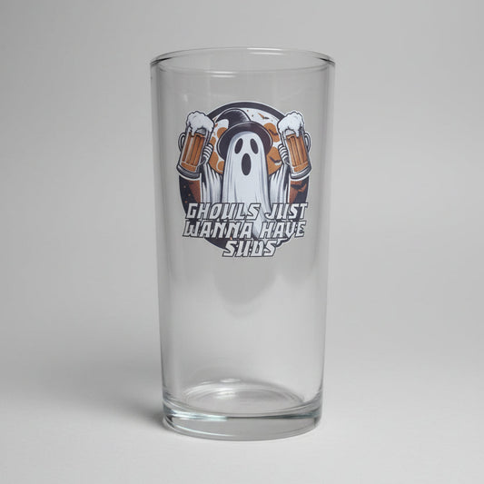 Halloween Ghost Beer Glass – Custom Printed "Ghouls Just Wanna Have Suds" Design FirstGlassDesigns