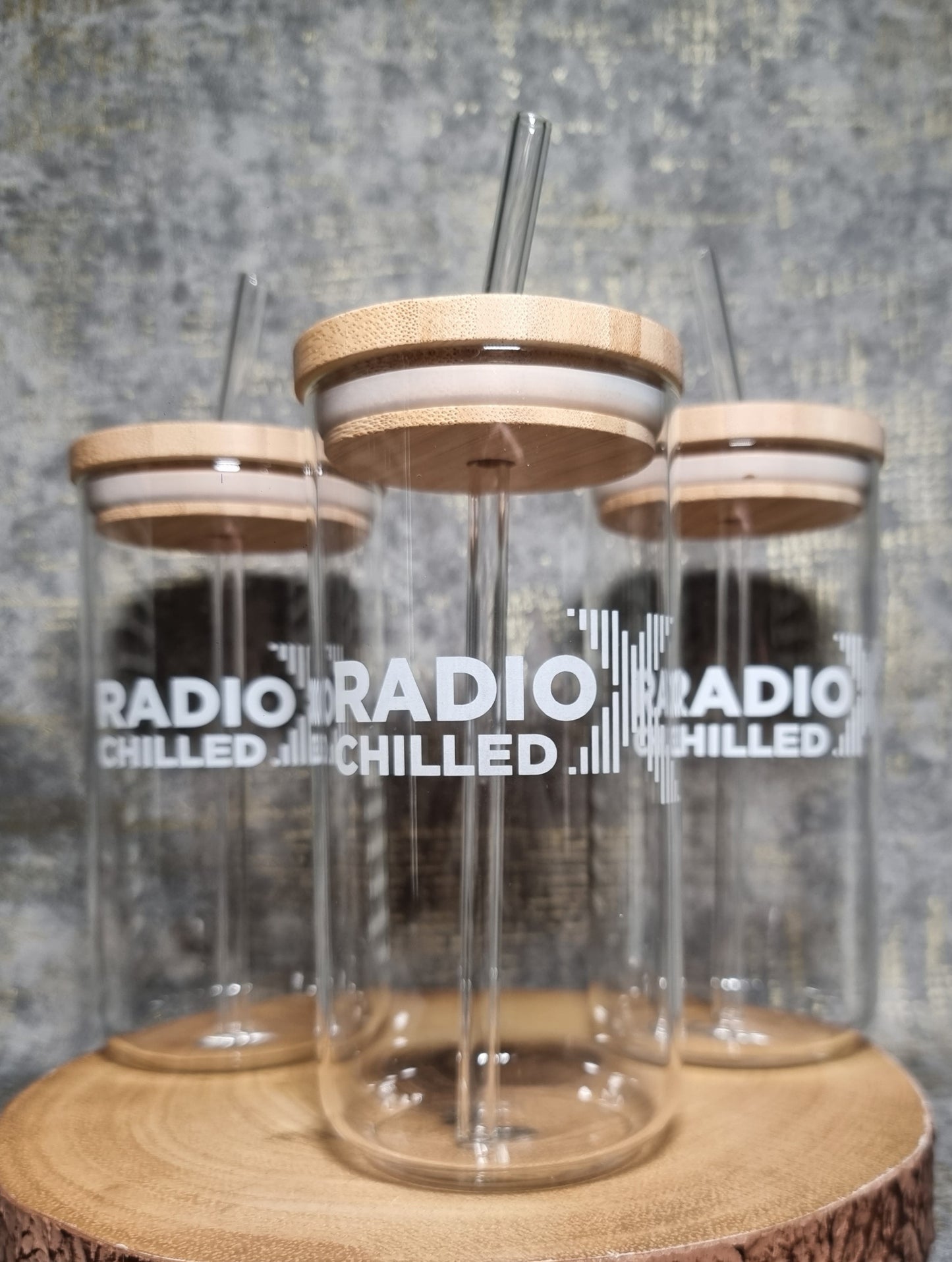 Personalised Glass Coffee Cup with Bamboo Lid & Glass Straw – Custom Printed & Engraved