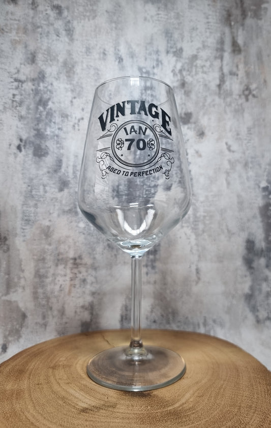 Vintage Stemmed Personalised Wine Glass In Presentation Box, Aged to Perfection, Best Gift Ideas, 18th 21st 30th 40th 50th 60th Birthday
