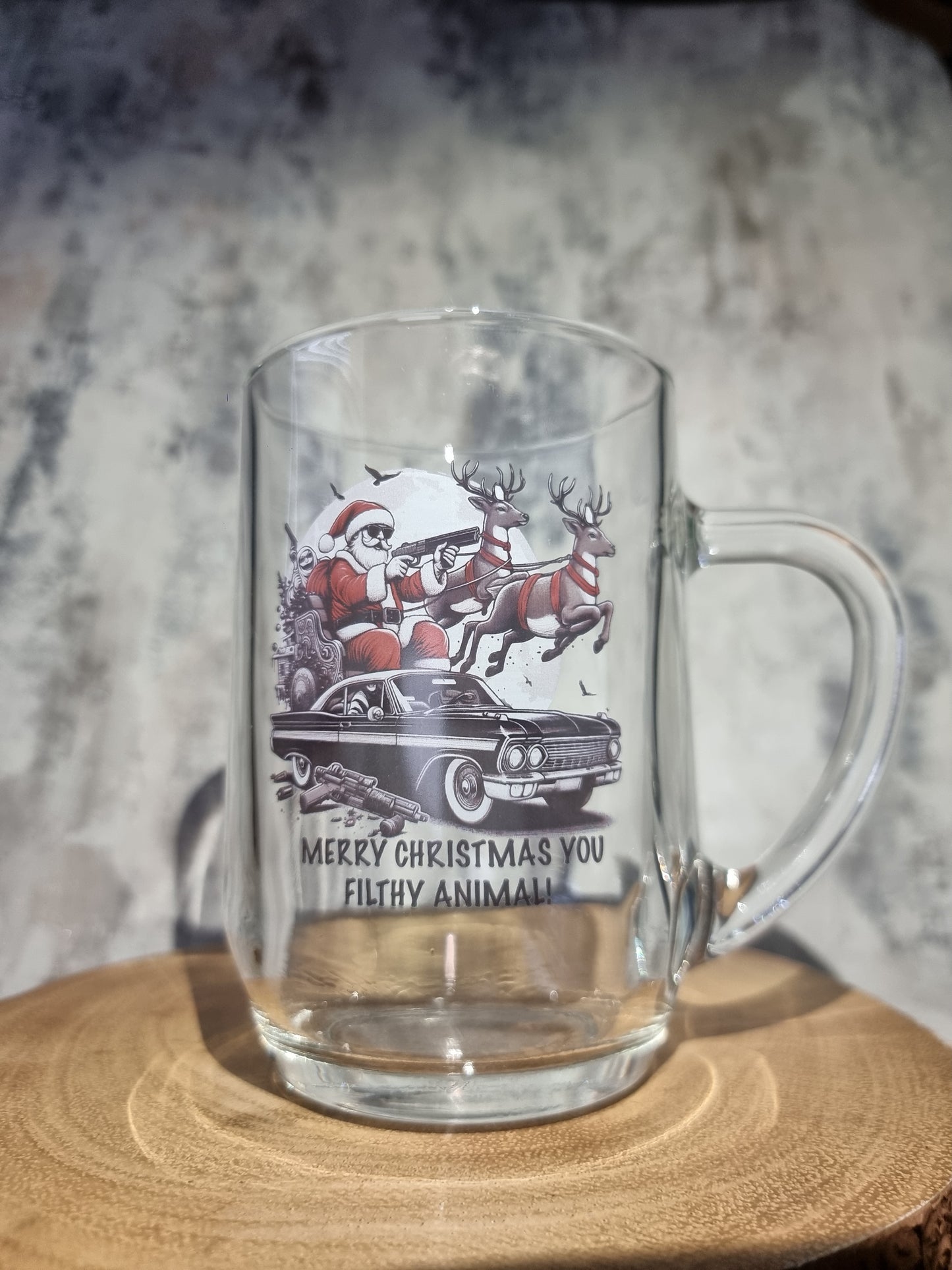 Santa's Sleigh Drive-By: Edgy Christmas Pint Conical Glass for a Holiday Twist