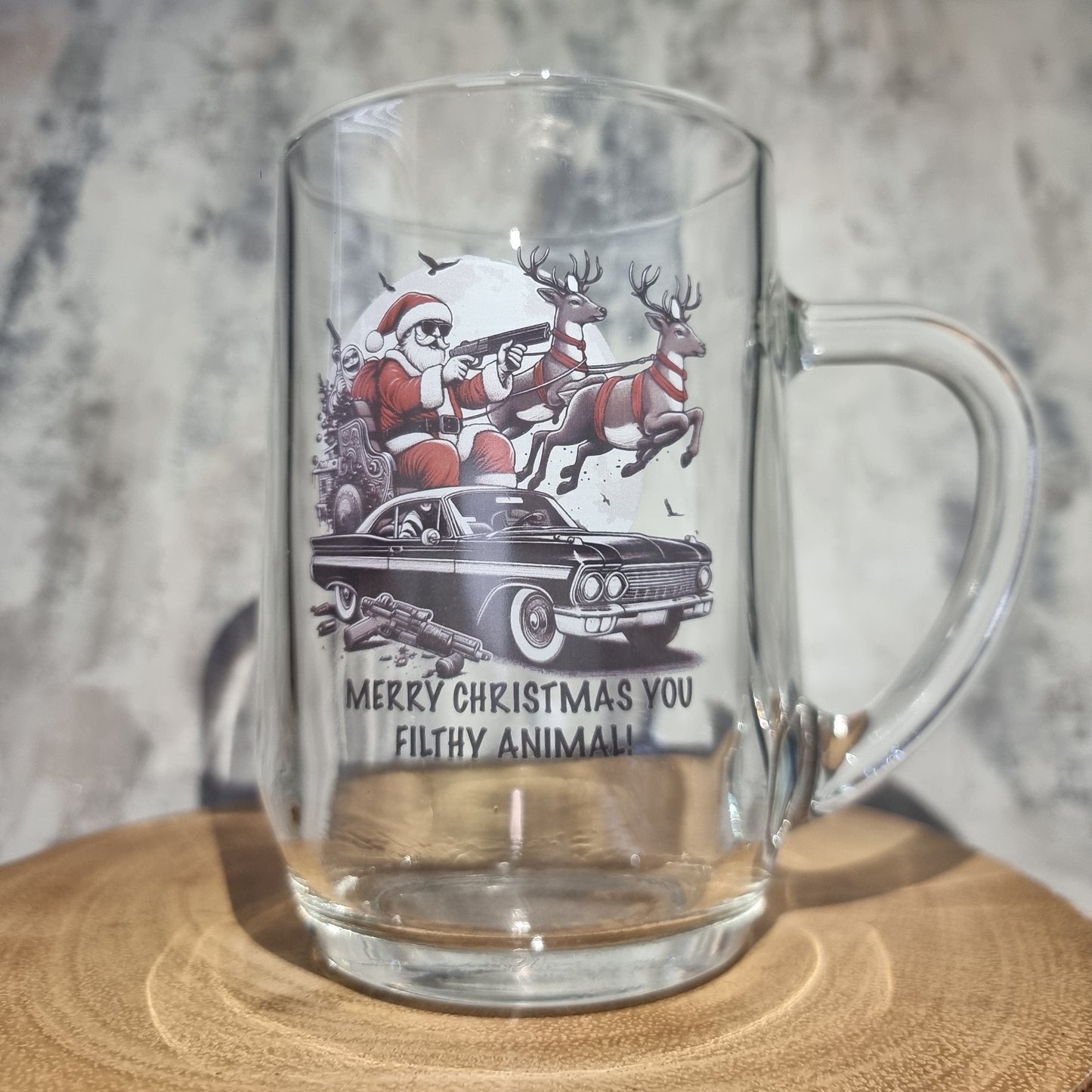 Santa's Sleigh Drive-By: Edgy Christmas Pint Conical Glass for a Holiday Twist