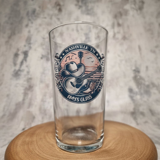 Personalised Country & Western Music Glass – Gift For Country Fans - Ink Printed, Dishwasher Safe | Custom Text & Optional Bamboo Coaster FirstGlassDesigns