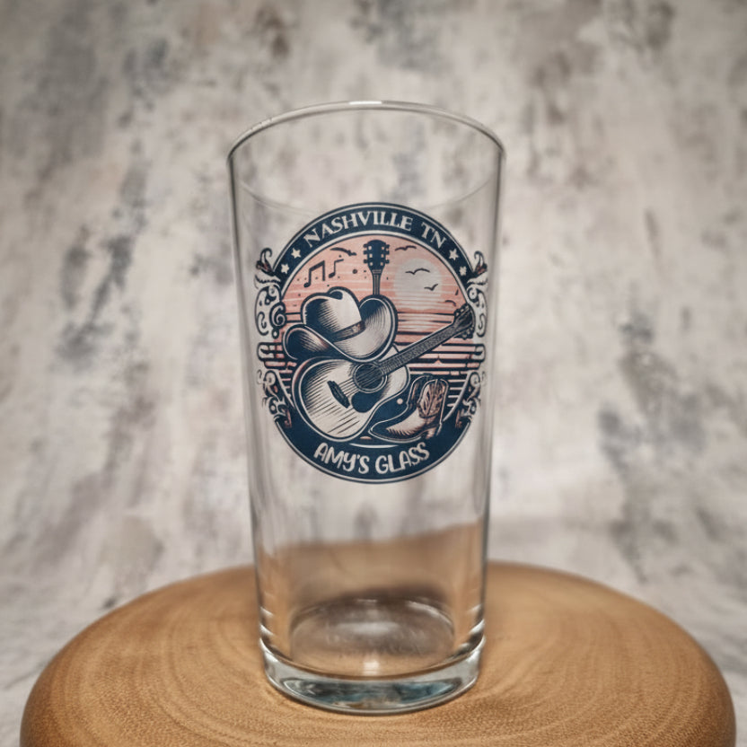 Personalised Country & Western Music Glass – Gift For Country Fans - Ink Printed, Dishwasher Safe | Custom Text & Optional Bamboo Coaster