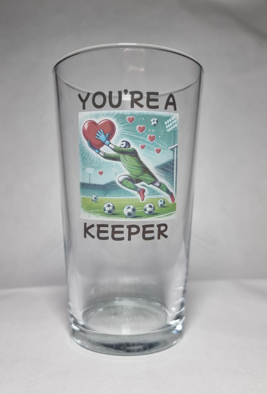 'You’re a Keeper’ Beer Glass – Perfect Gift for Football Fan Boyfriend / Husband FirstGlassDesigns