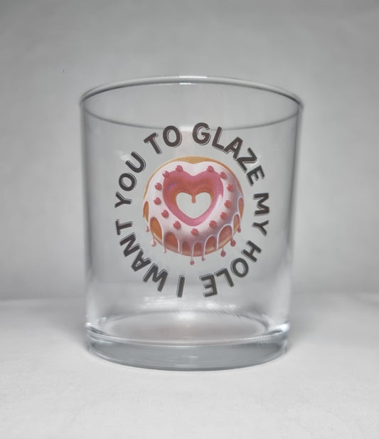 Funny Naughty Couples Beer Glass – ‘I Want You to Glaze My Hole’ with Donut Design First Glass Designs