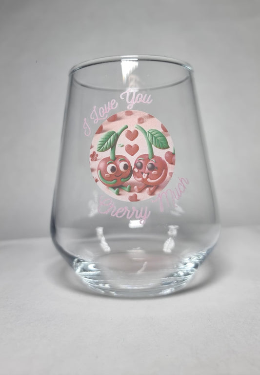 ‘I Love You Cherry Much’ Glass – Cute Cherries Design for Couples FirstGlassDesigns