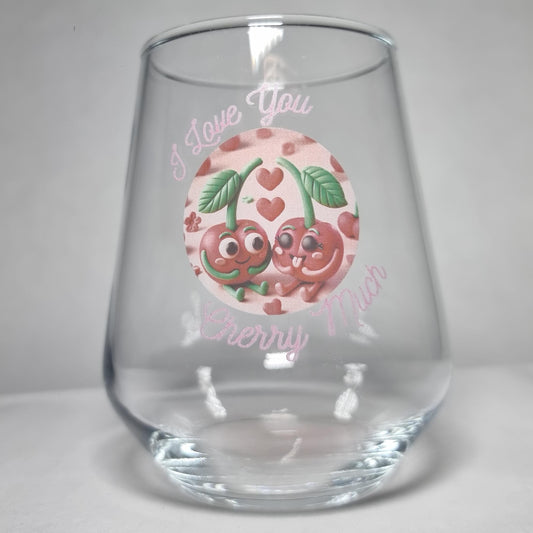 ‘I Love You Cherry Much’ Glass – Cute Cherries Design for Couples First Glass Designs