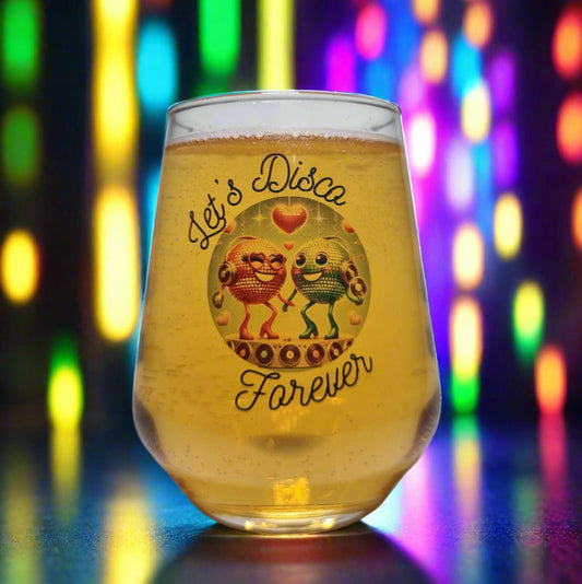 Let's Disco Forever Beer Glass – Perfect Couples Gift for Retro Lovers First Glass Designs