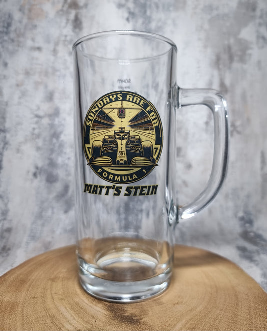 Formula Racing 1 Pint Beer Glass, Sundays Are For Formula One, Option To Personalise, Can Glass, F1, Racing, Gift Idea for Him, Her, Dad, Boyfriend