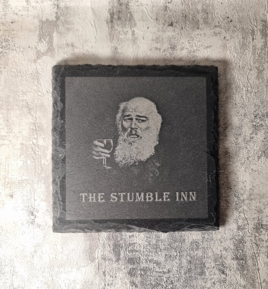 Personalised Upload Your Own Logo Slate Coasters - Pack of Six with Wooden Holder - Custom Coaster - Gift For Him or Her - Home Bar - Housewarming Gift - Birthday, Anniversary Gift