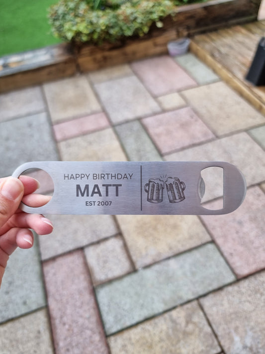 Personalised Beer Birthday Bar Blade, Custom Engraved Bottle Opener, 18th, 21st, 30th, 40th, 50th Birthday Gift Kitchen Utensils FirstGlassDesigns