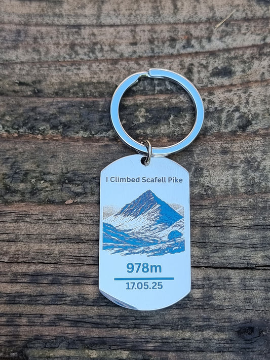 Personalised Scafell Pike Keyring – Custom Name & Climb Date – England’s Highest Peak Gift – Mountain Hiking Keepsake – Scafell Pike 978m Memento First Glass Designs