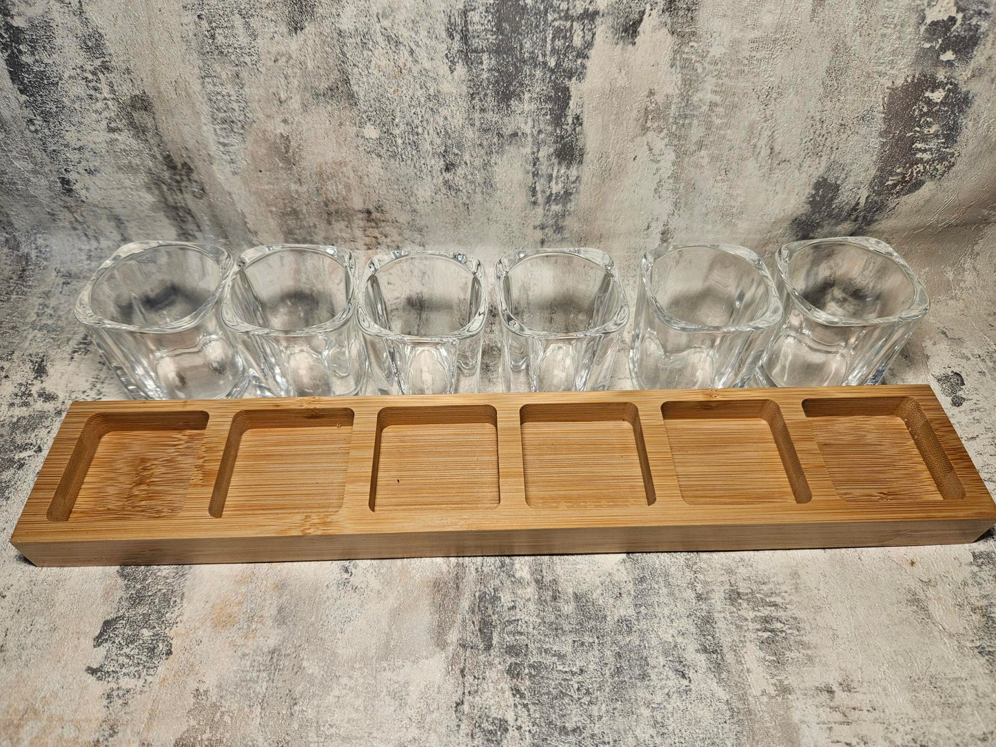 Personalised Wooden Shot Paddle with 6 Shot Glasses (Square) – Custom Engraved Wooden Shot Board Gift Set for Parties, Birthdays and Special Occassions