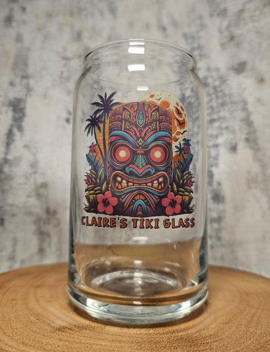 Personalised Tiki Can-Shaped Glass – Custom Ink Printed Cocktail Glass | Tropical Bar Gift FirstGlassDesigns
