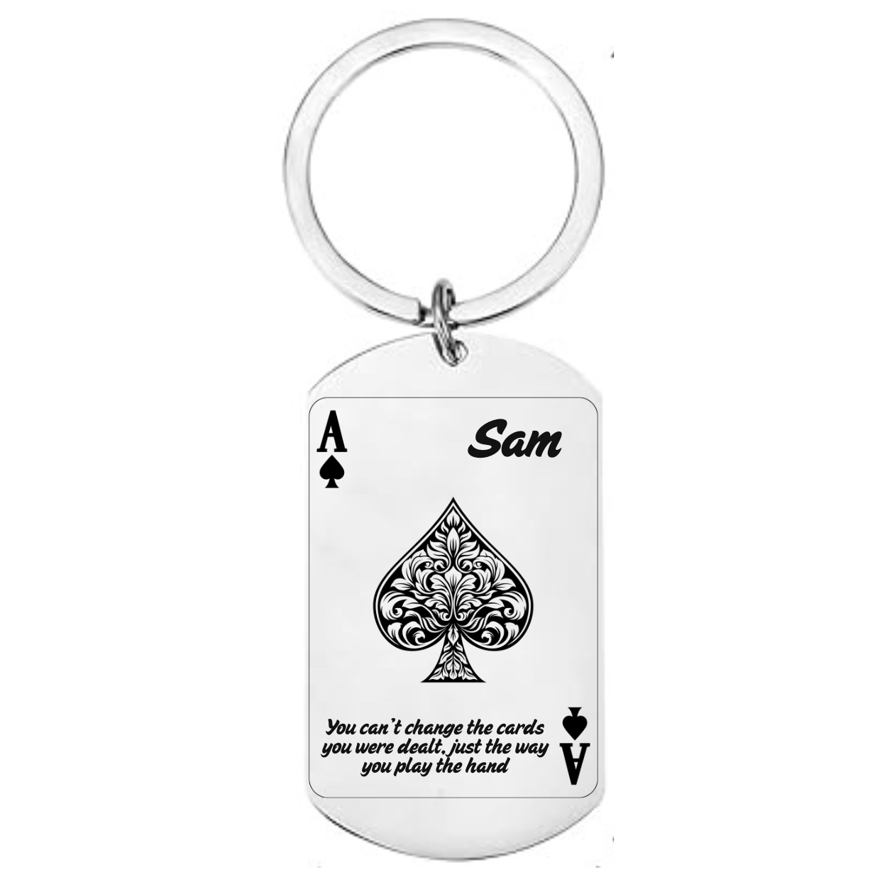 Ace of Spades Dog Tag Keyring – Personalised Quote Gift for Card Lovers