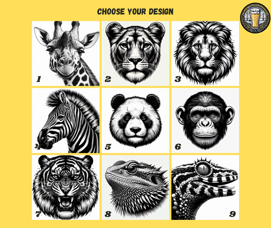 Personalised Animal Pint Beer Glass - Choose Your Animal, Personalise With Text, Tiger, Lion, Giraffe, Gecko, Bearded Dragon, Panda, Elephant, Zebra, Chimpanzee