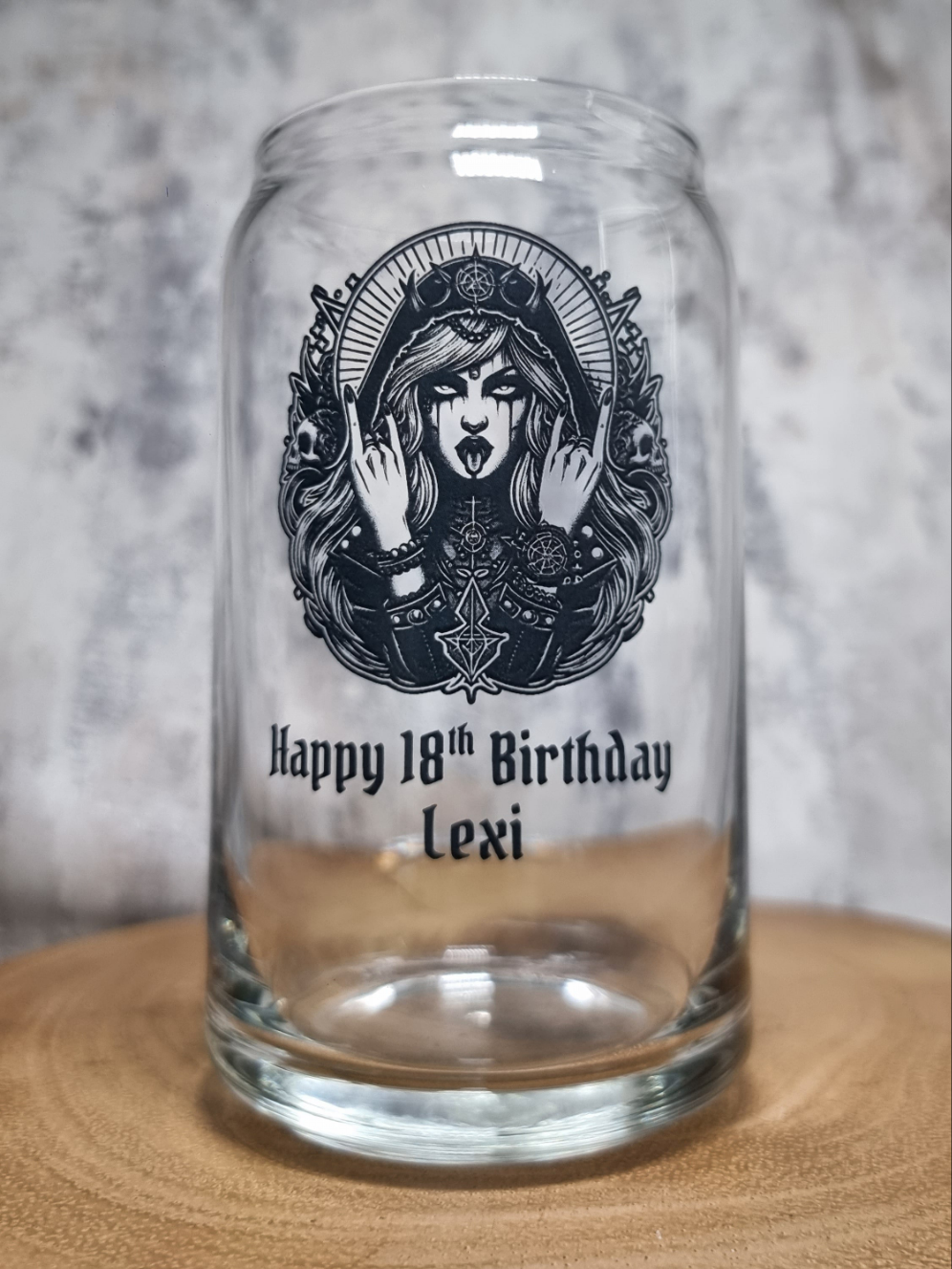 Mystic Gothic Girl Glass, Personalised Birthday Gift Idea For Goths, Whiskey, Cider, Beer Glass