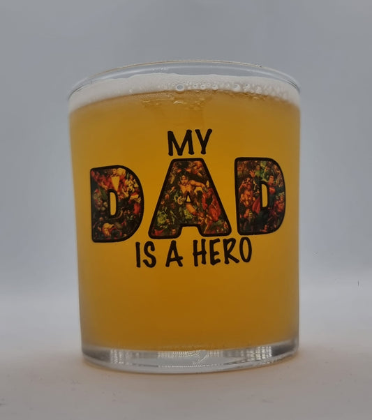Dad Superhero Beer Glass: Iconic Characters, DC-inspired Design, Perfect Father's Day Gift"