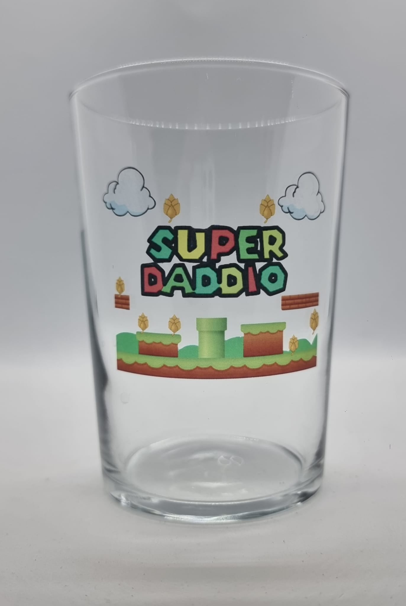 Super Daddio: Mario Inspired Beer Tumbler Glass - Power Up Your Dad's Drinks! Beer Glass Gift Idea For Dad