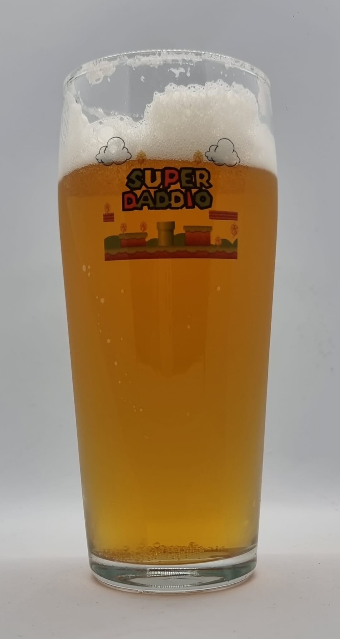 Super Daddio: Mario Inspired Beer Tumbler Glass - Power Up Your Dad's Drinks! Beer Glass Gift Idea For Dad