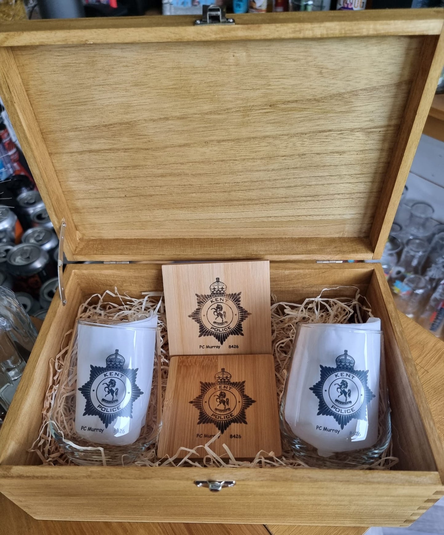 Personalised Retirement Gift Police Officer Force  / New Recruit Glass Gift Set Idea Set for Sergeant / Inspector 👮