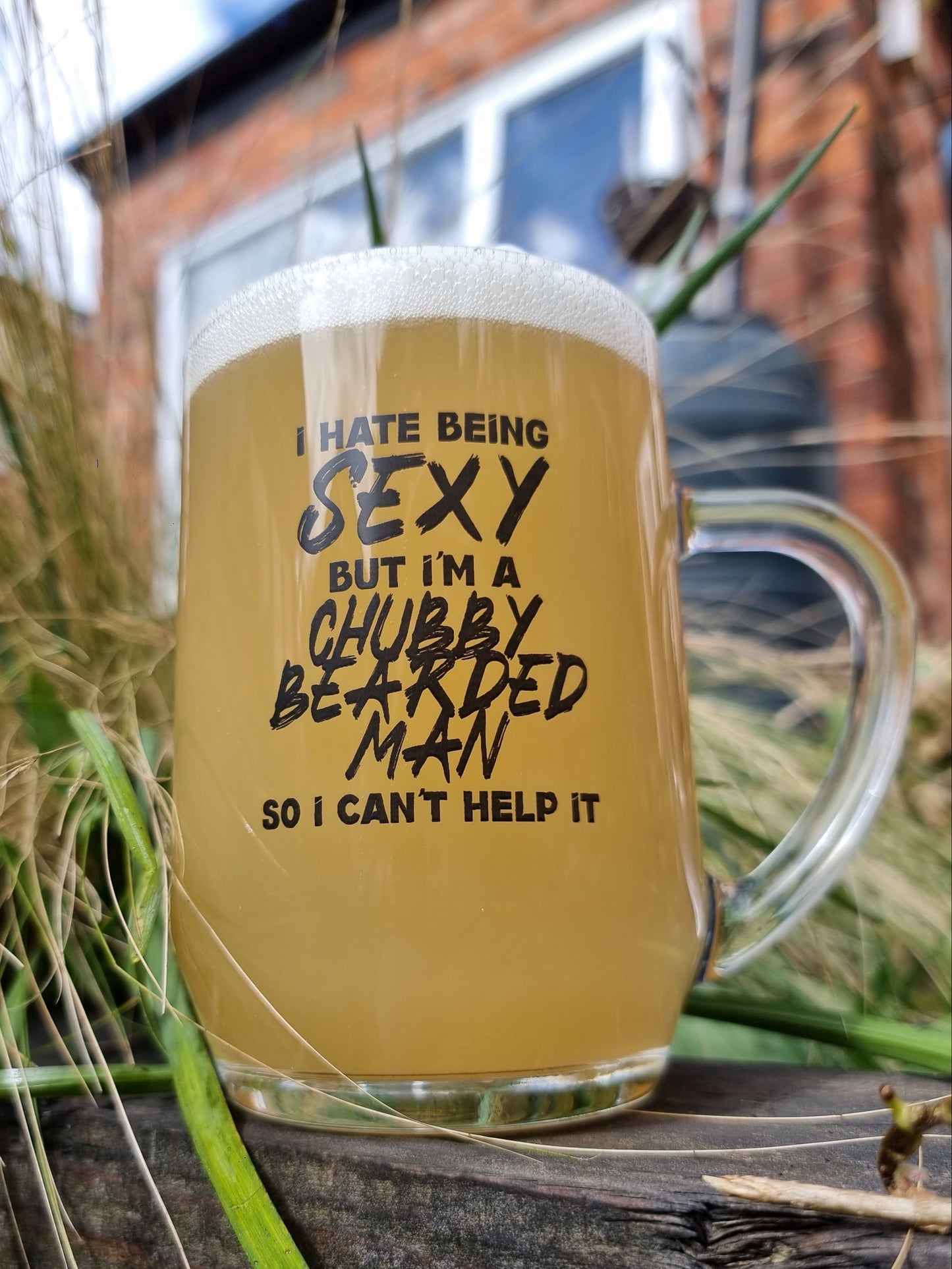 I hate being sexy but im a chubby bearded man so i cant help it beer pint glass tumbler gift for him husband boyfriend partner novelty gift unique bespoke
