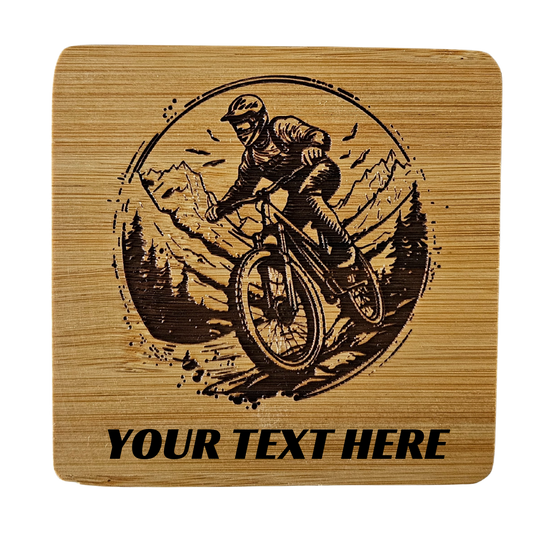 Personalised Mountain Bike MTB Coaster - Custom Engraved Wood / Slate Coaster Gift