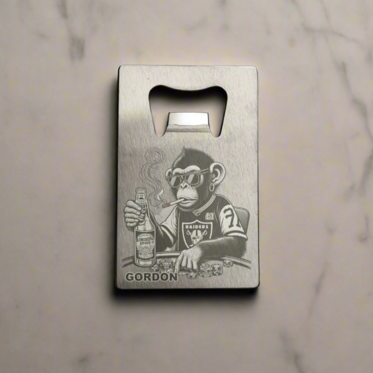 Personalised Bottle Opener Poker Las Vegas gift for friend, boyfriend monkey