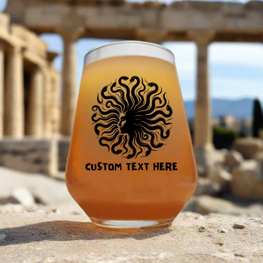 Personalised Medusa Beer Glass with Snake Hair Silhouette – Greek Mythology Gorgon Pint Glass Gift