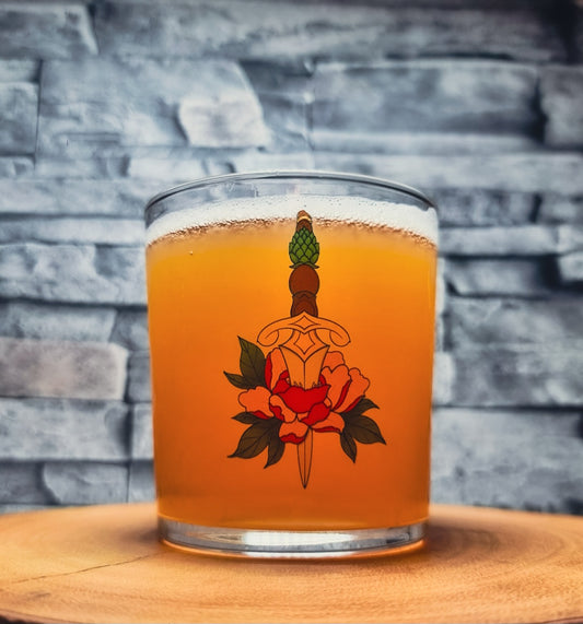 Dagger and Rose Traditional Tattoo Inspired Beer Glassware - Gift Idea for Beer Drinkers