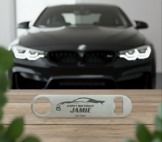 Personalised Car Enthusiast Racing Bar Blade, Custom Engraved Bottle Opener, 18th, 21st, 30th, 40th, 50th Birthday Gift Kitchen Utensils FirstGlassDesigns