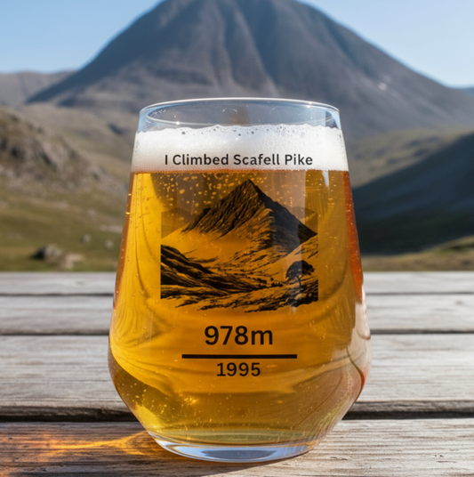 Personalised “I Climbed Scafell Pike” Glass – Custom Name & Date, Hiking & Walking Achievement Gift First Glass Designs
