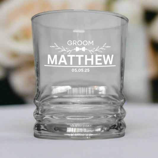 Personalised Wedding Tumbler Whiskey Glass For Groom, Best Man, Groomsman – Custom Name & Wedding Date Gift Favours