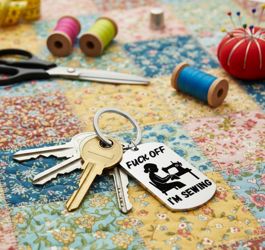 F*** Off I'm Sewing Keyring | Funny Personalised Sewing Gift UK FirstGlassDesigns
