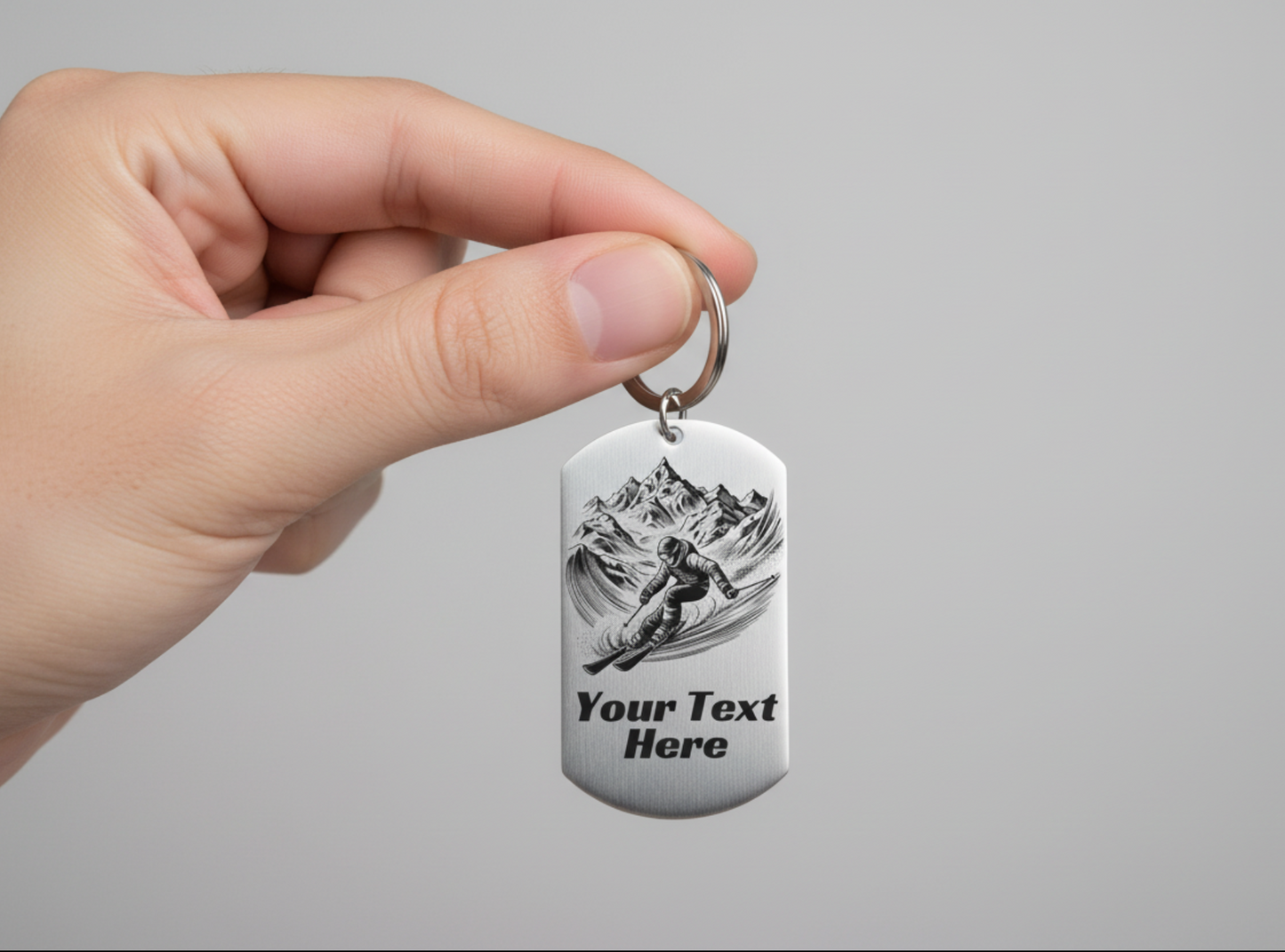 Personalised Skiing Keyring | Custom Skier Gift Stainless Steel UK