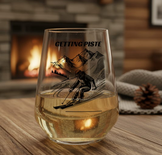Getting Piste Wine Glass | Personalised Skiing Gift Stemless UK FirstGlassDesigns