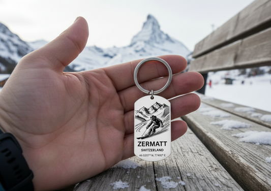 Zermatt Skiing Keyring | Personalised Matterhorn Gift Swiss Alps UK FirstGlassDesigns